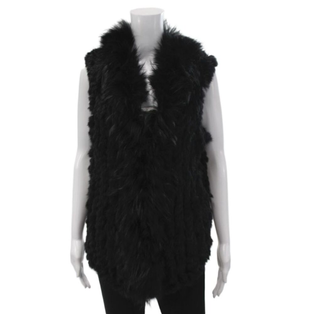 Jayley Collection Women Real Fur Sleeveless Bohemian Vest Black Size S